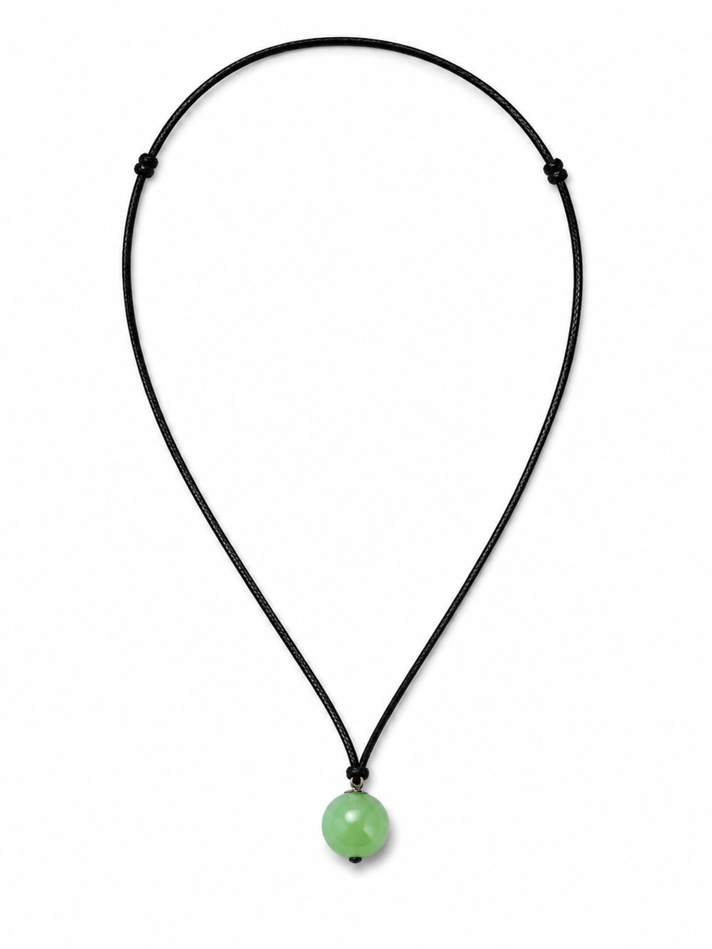 Green Glass Pendant Necklace on Black Cord